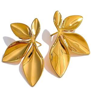 Gold Leaf Statement Earrings Party Wedding Anniversary Night Out